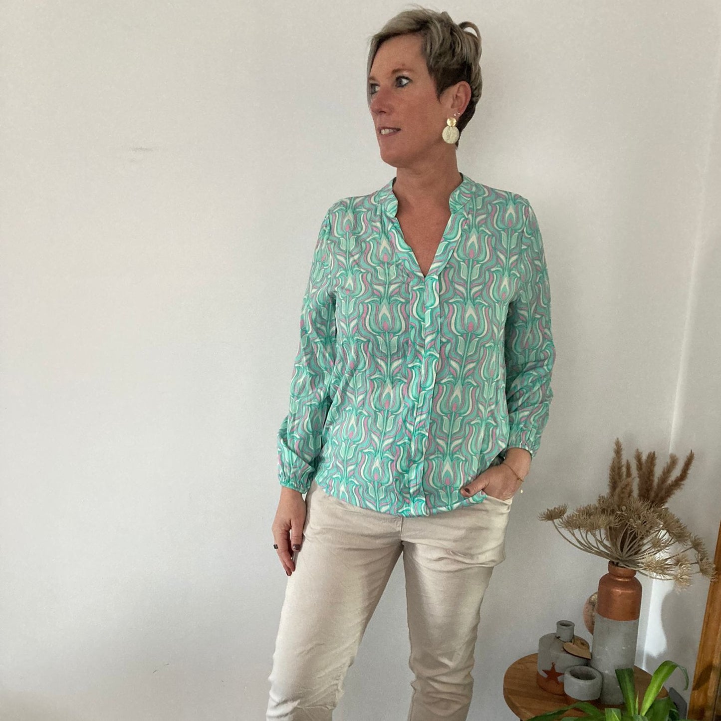 Blouse print mintgroen