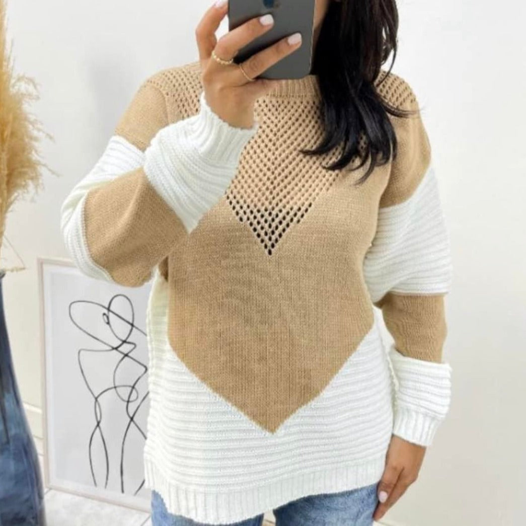 Gebreide trui beige/wit