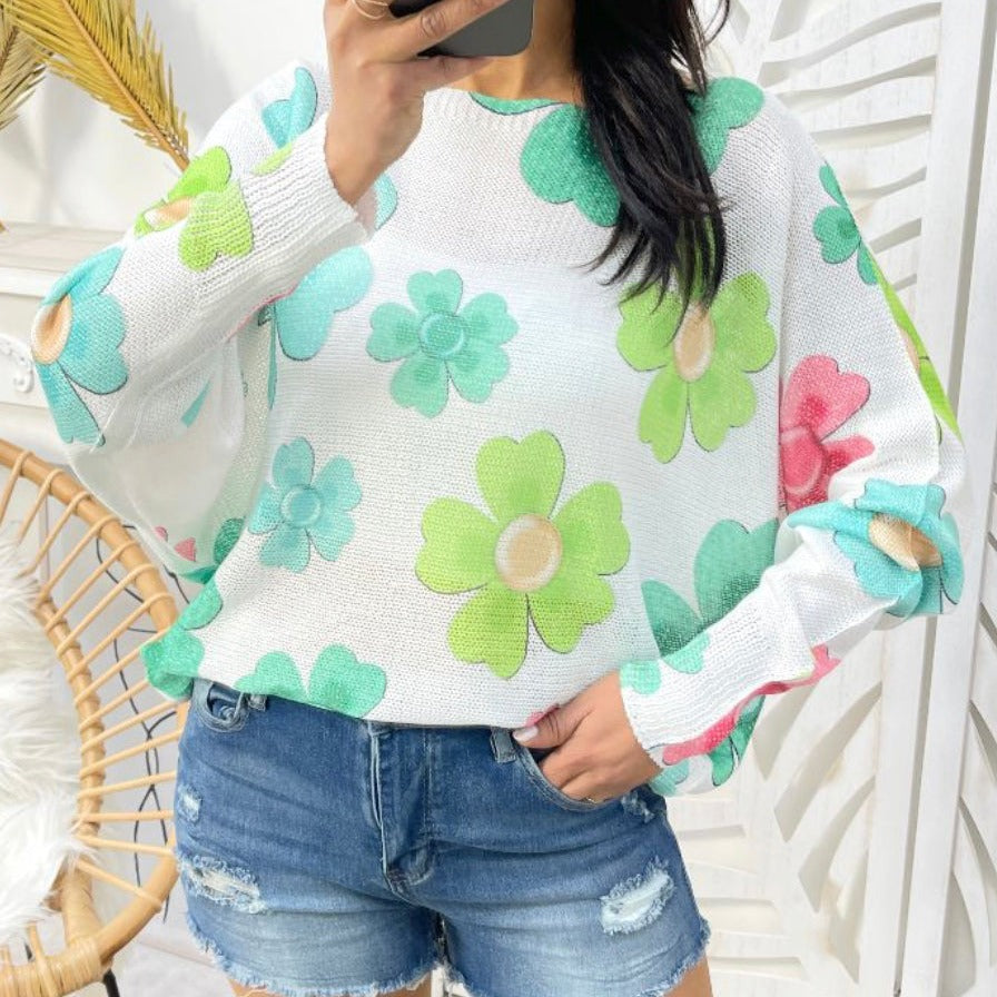 Trui bloemenprint groen