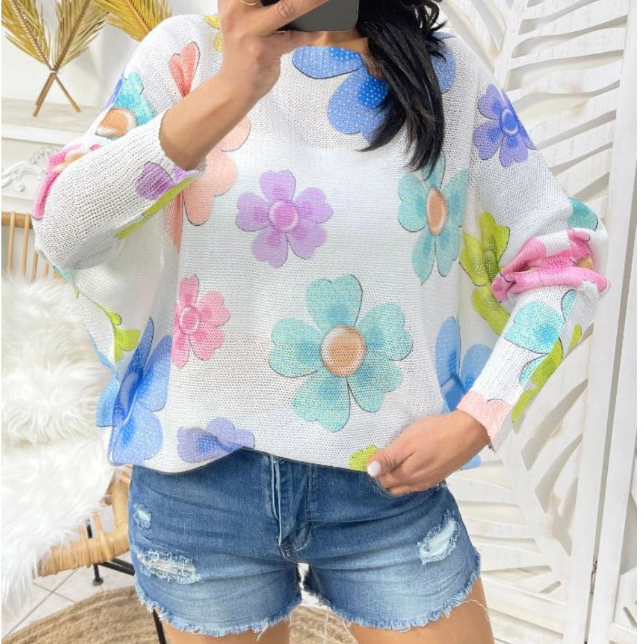 Trui bloemenprint multicolor