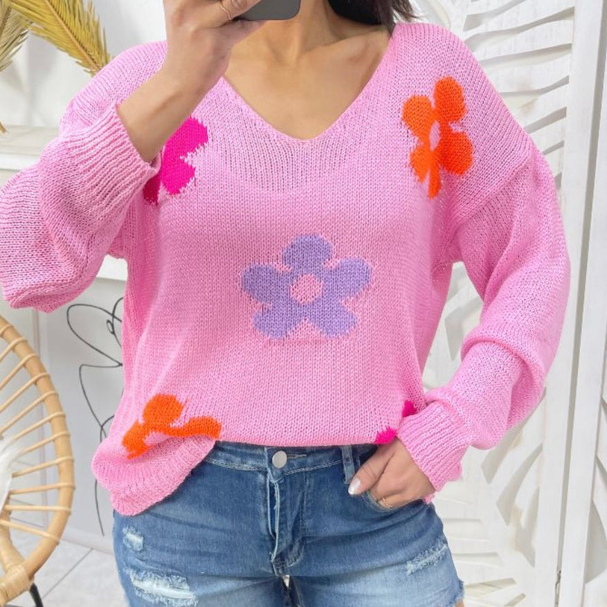 Trui bloemenprint roze