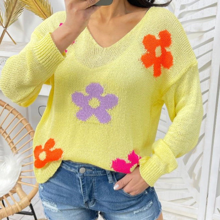 Trui bloemenprint geel
