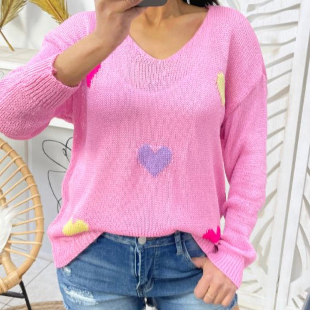 Trui hartjesprint roze