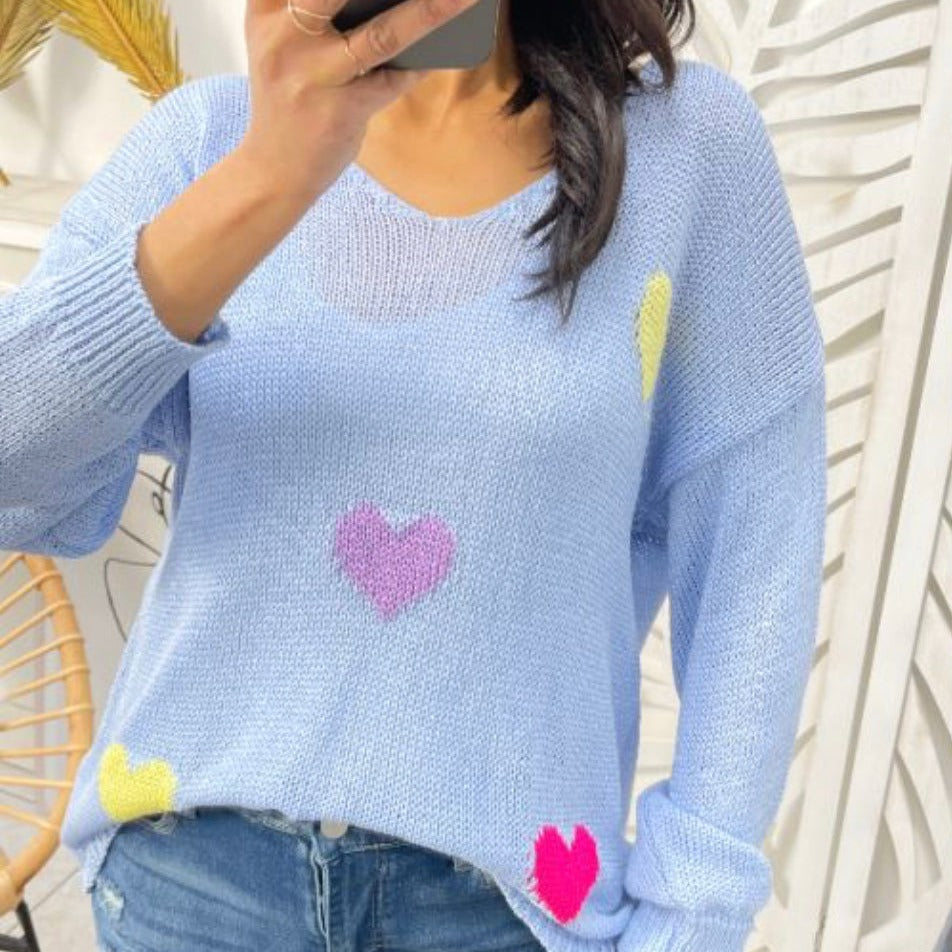 Trui hartjesprint blauw