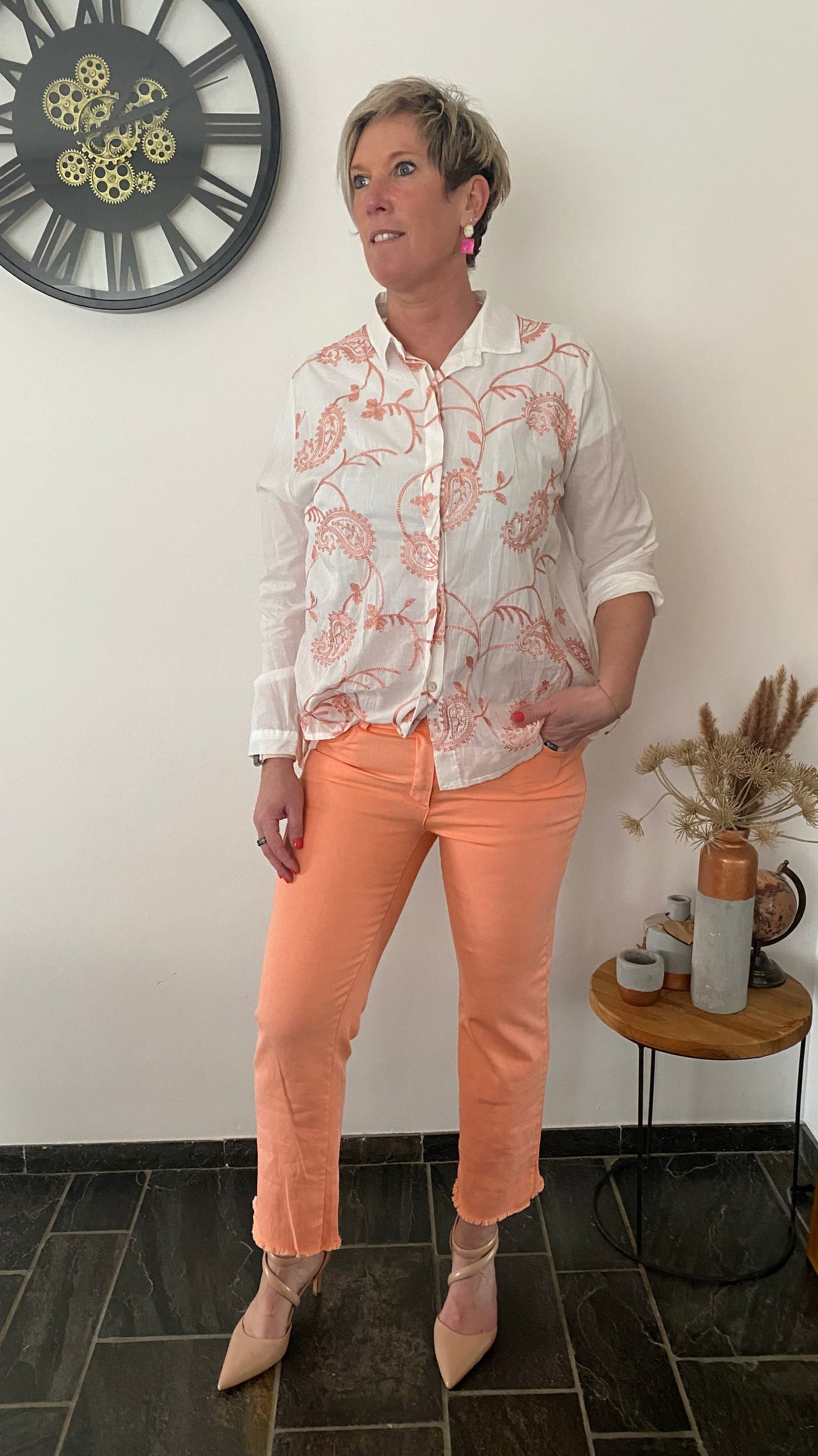 Blouse rose/wit