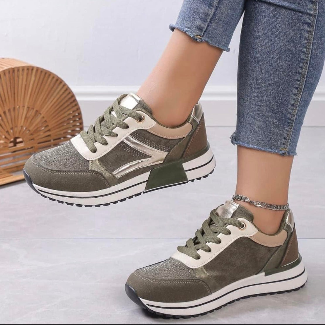 Sneakers Khaki met glitter
