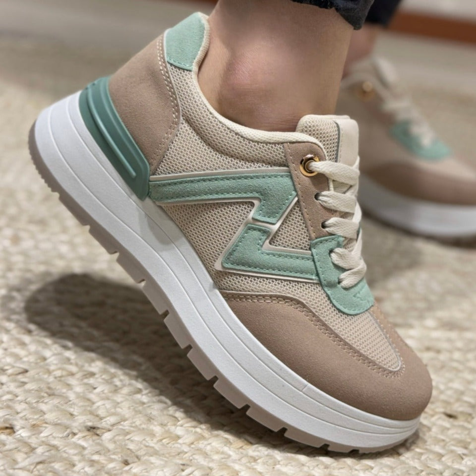 sneaker beige met groen