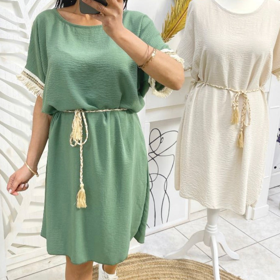 Jurk met franjes khaki