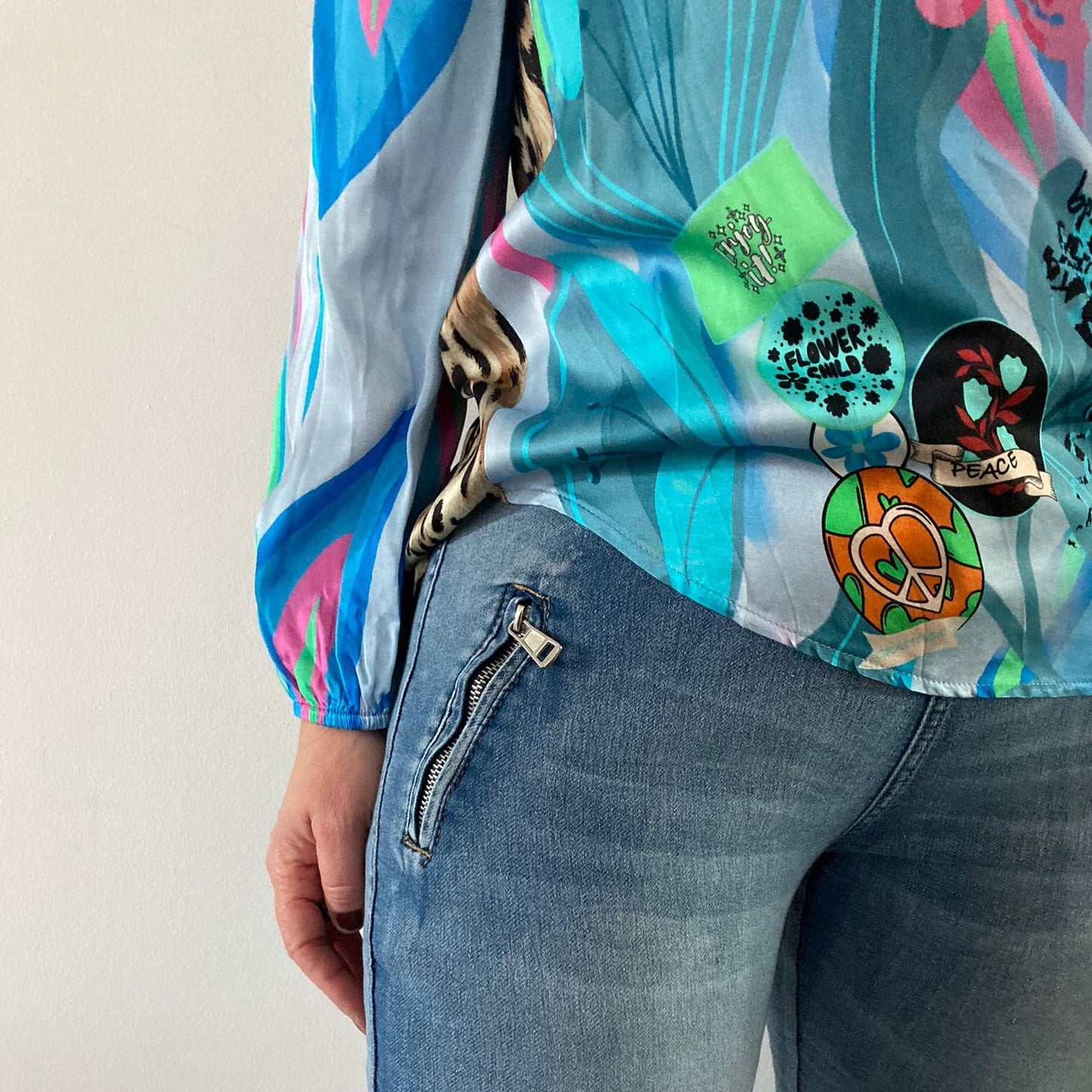 Blouse print multi color blauw