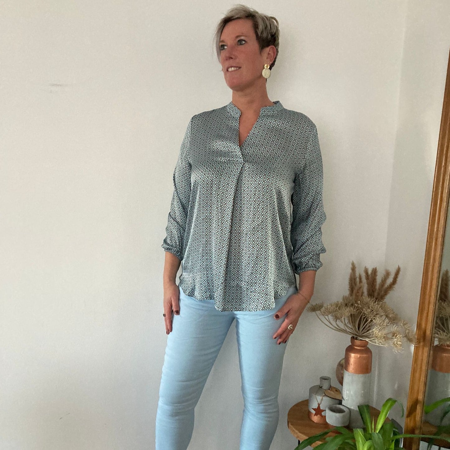 Blouse print lichtblauw