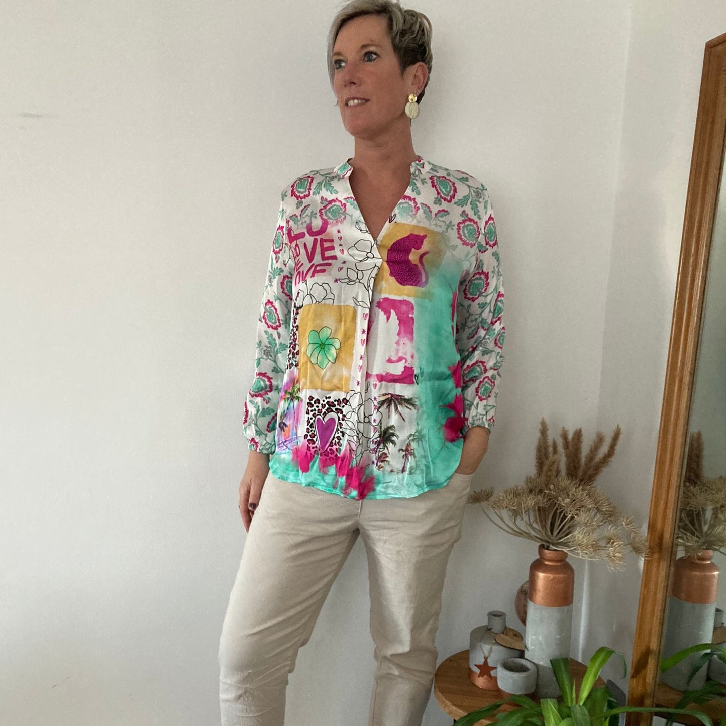 Blouse print mintgroen