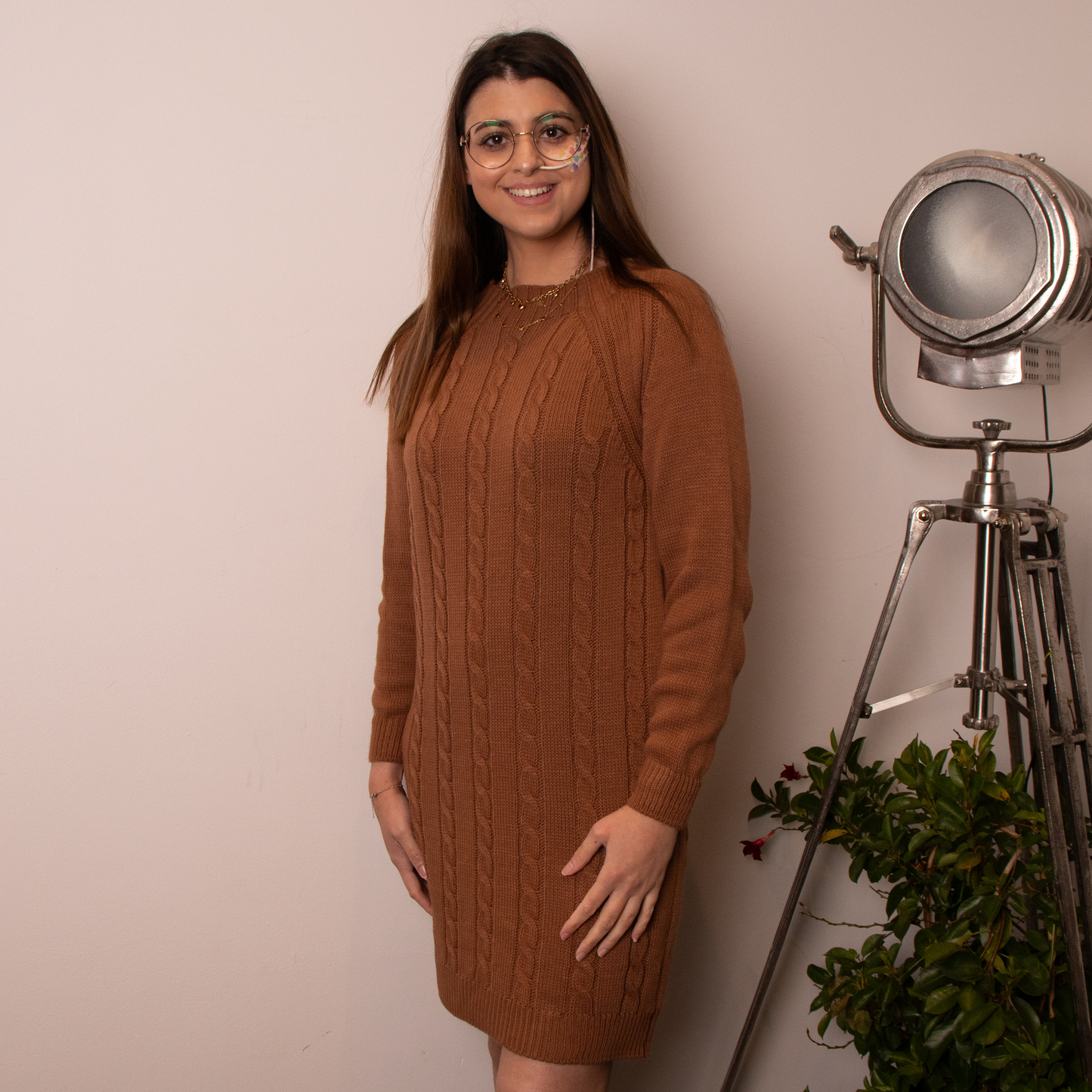 Gebreide midi-jurk terracotta