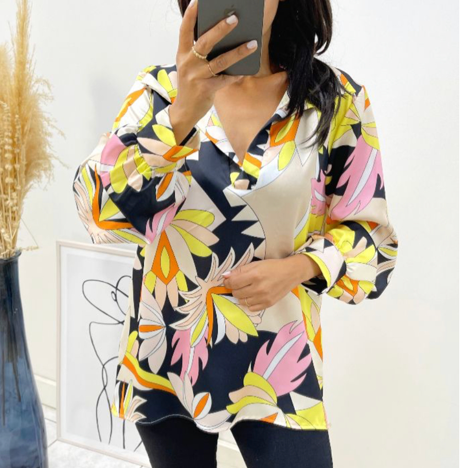 Print blouse met V-hals