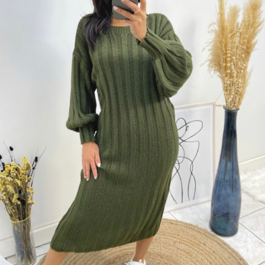 Gebreide jurk khaki