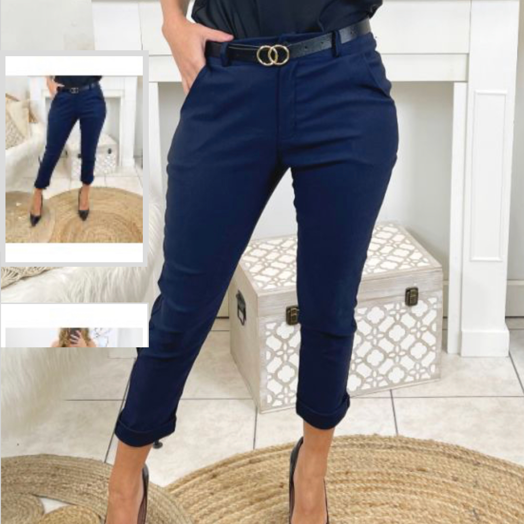 Stretch broek blauw met riem