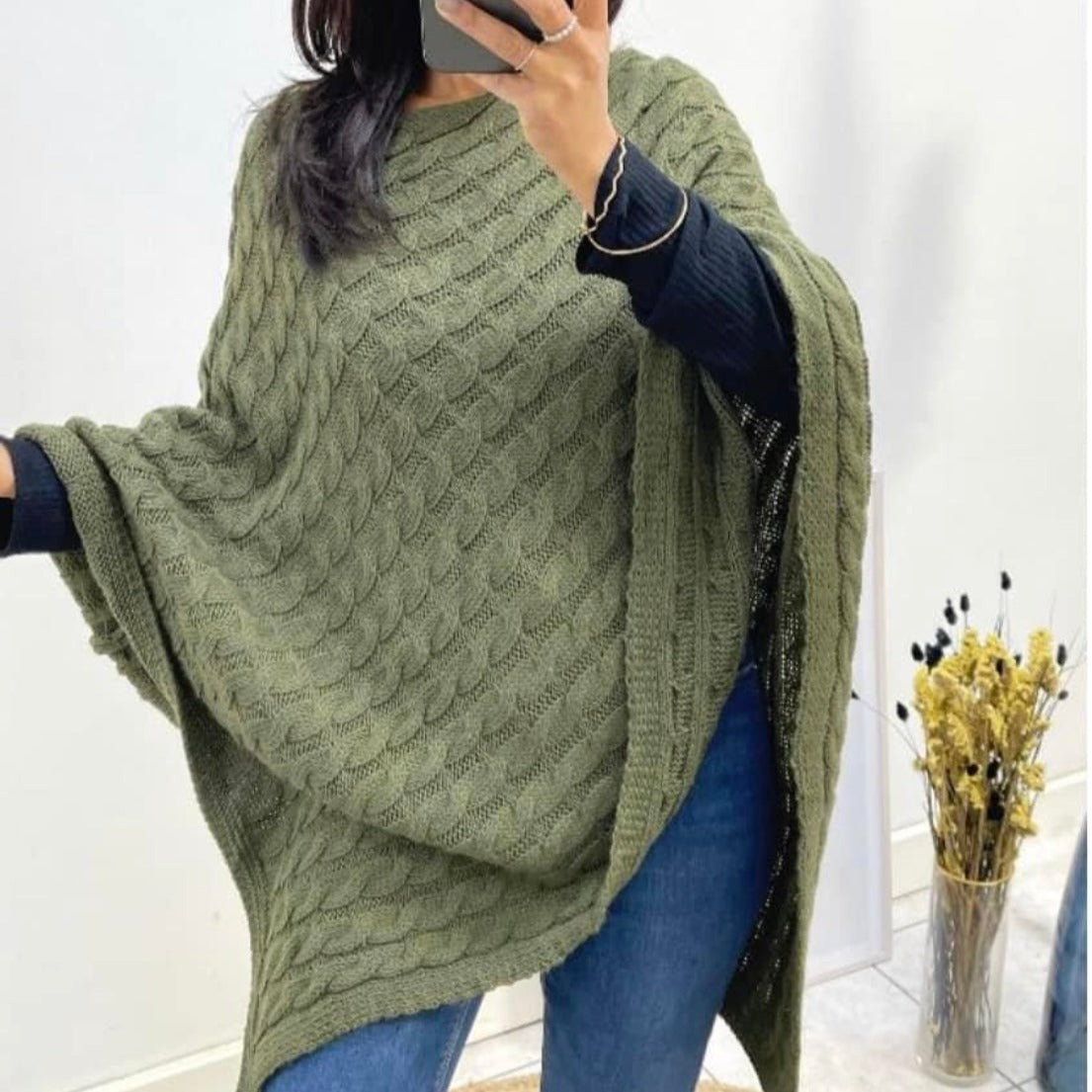 Gebreide poncho khaki